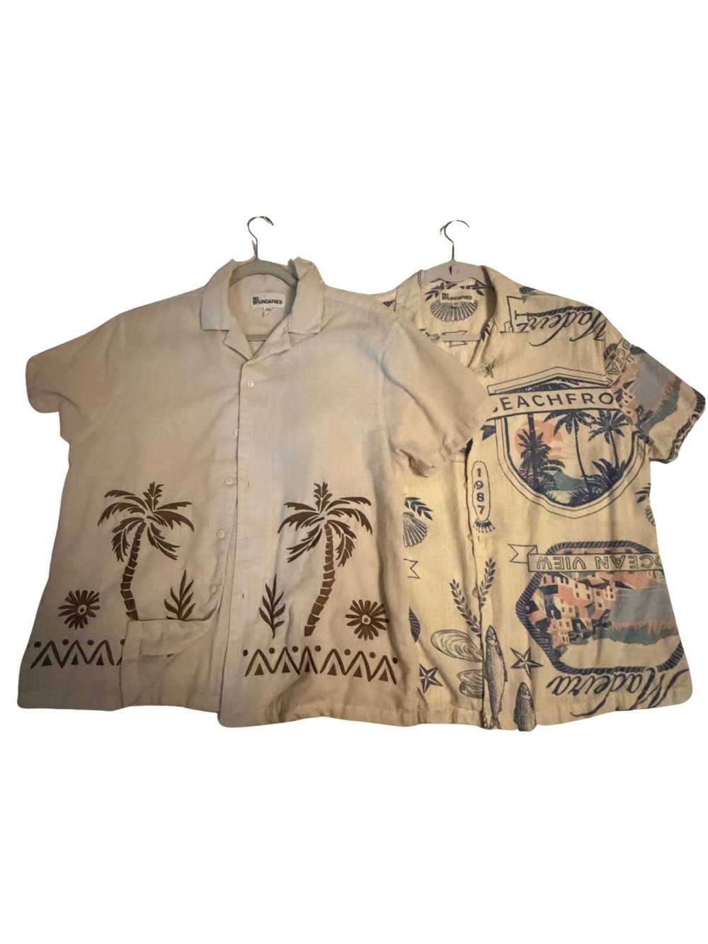 Unbranded Cream Short-Sleeve Tropical Print Button-Down Shirt